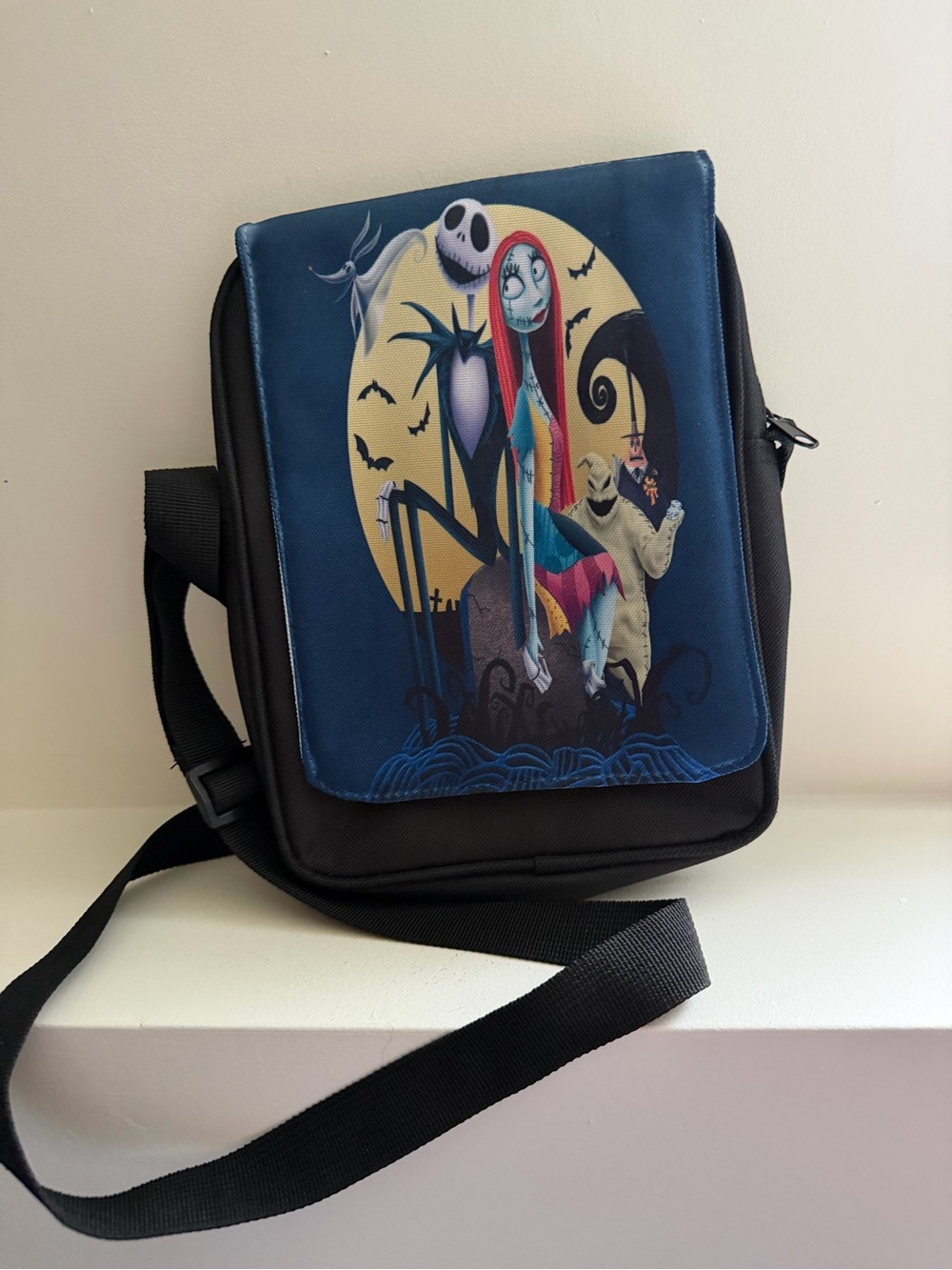 Blue Character Print Crossbody Bag with Adjustable Strap